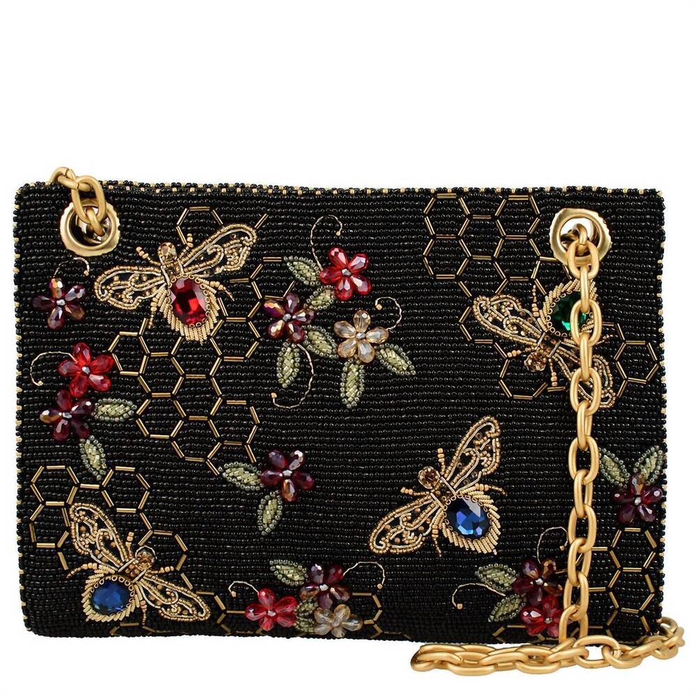 NEW MARY FRANCES women's haute hive bees and honeycomb handbag in black